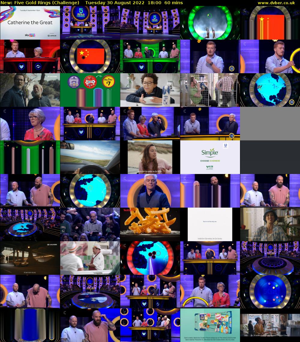 Five Gold Rings (Challenge) Tuesday 30 August 2022 18:00 - 19:00