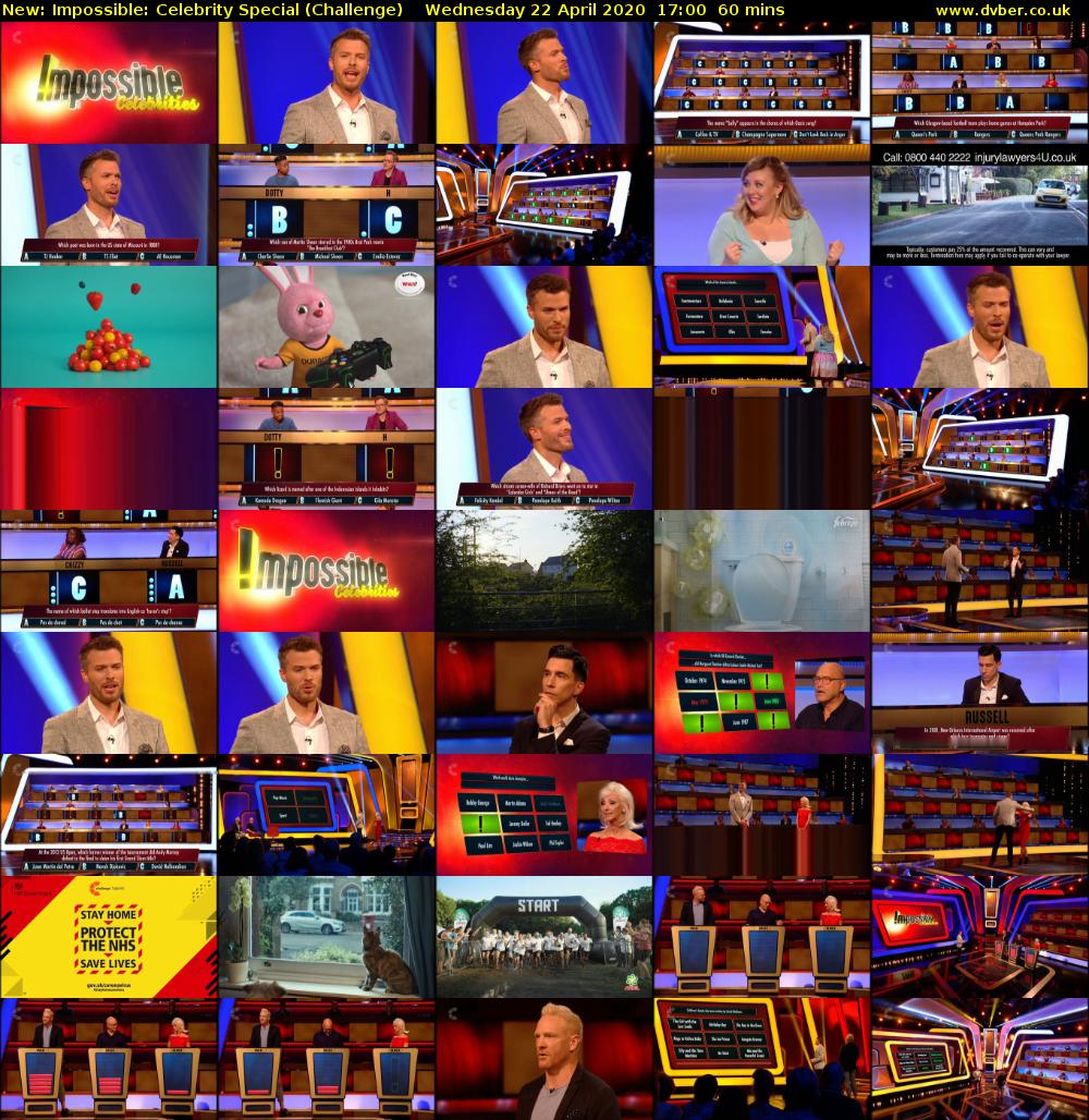 Impossible: Celebrity Special (Challenge) Wednesday 22 April 2020 17:00 - 18:00
