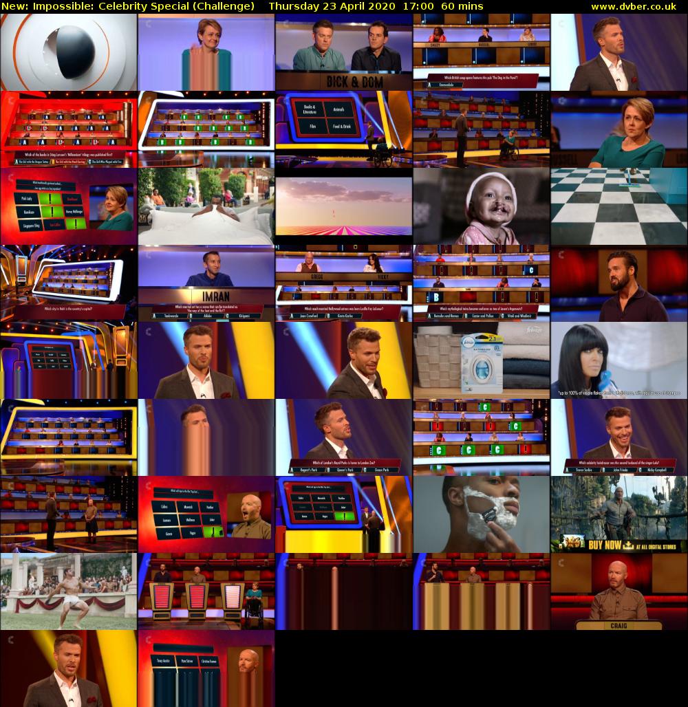 Impossible: Celebrity Special (Challenge) Thursday 23 April 2020 17:00 - 18:00