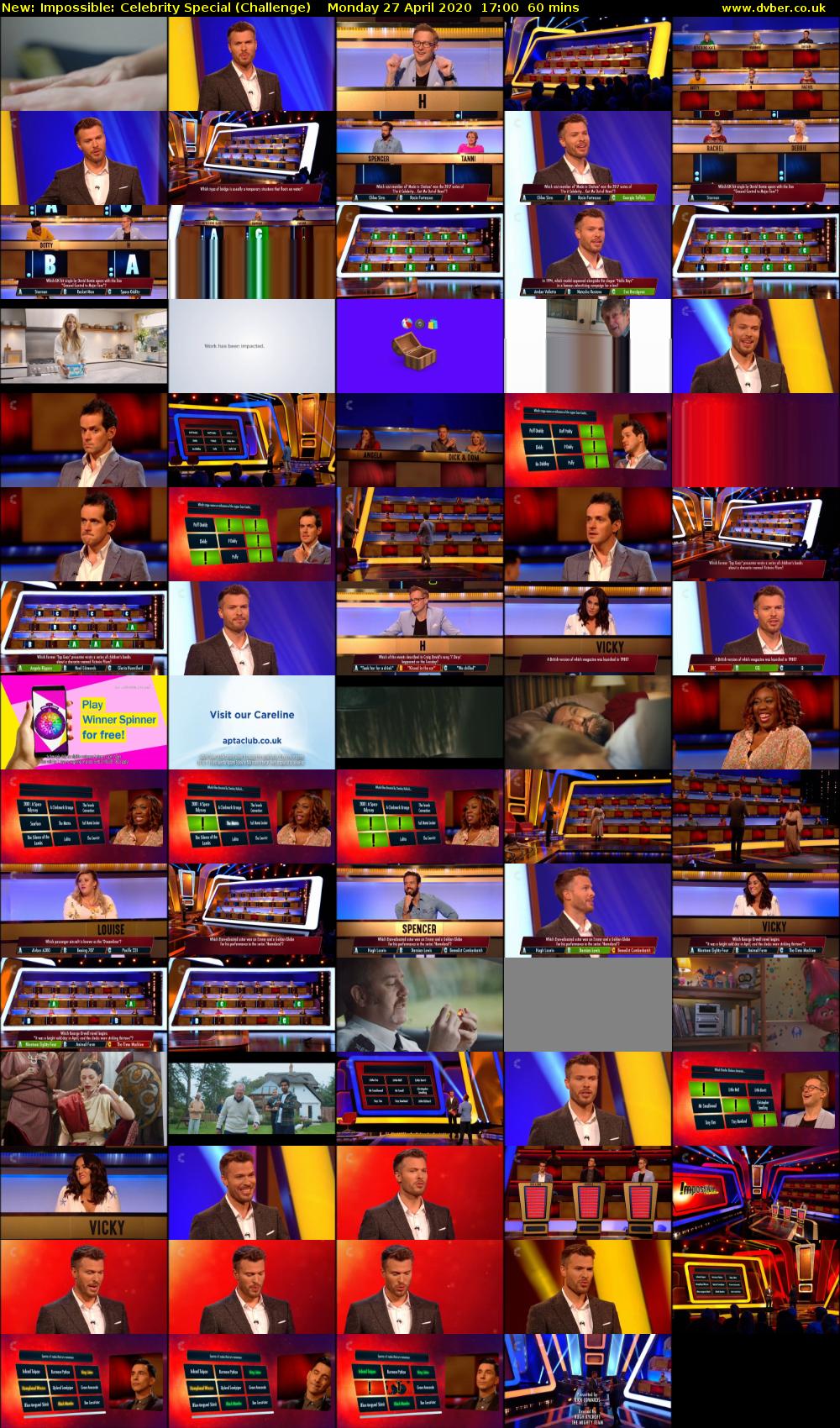 Impossible: Celebrity Special (Challenge) Monday 27 April 2020 17:00 - 18:00