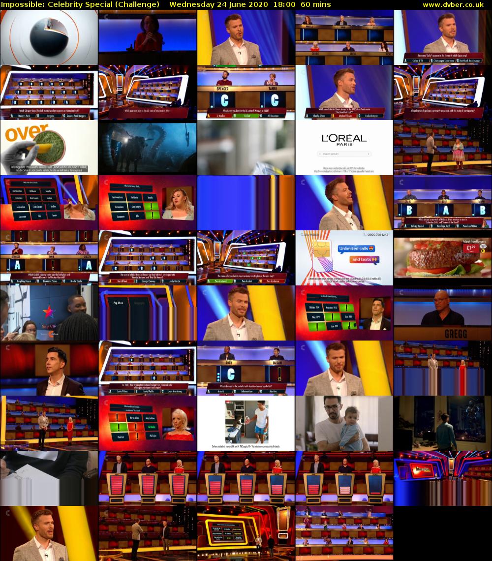 Impossible: Celebrity Special (Challenge) Wednesday 24 June 2020 18:00 - 19:00