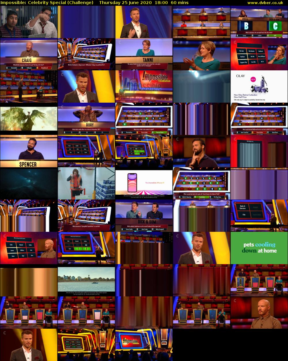 Impossible: Celebrity Special (Challenge) Thursday 25 June 2020 18:00 - 19:00
