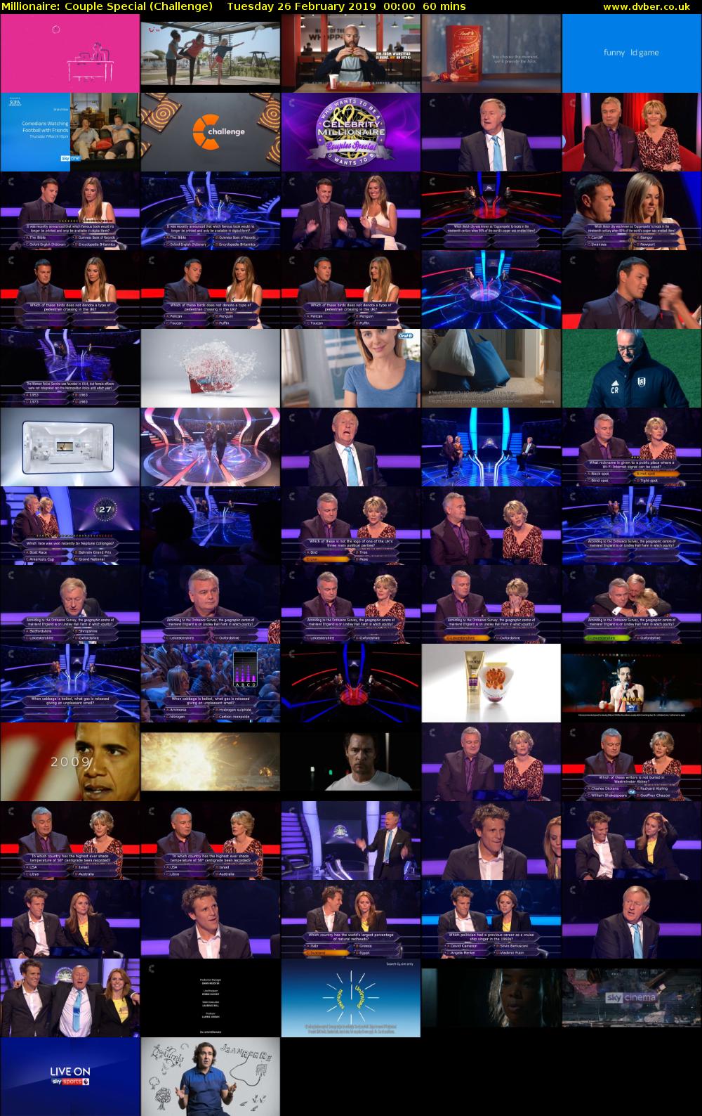 Millionaire: Couple Special (Challenge) Tuesday 26 February 2019 00:00 - 01:00