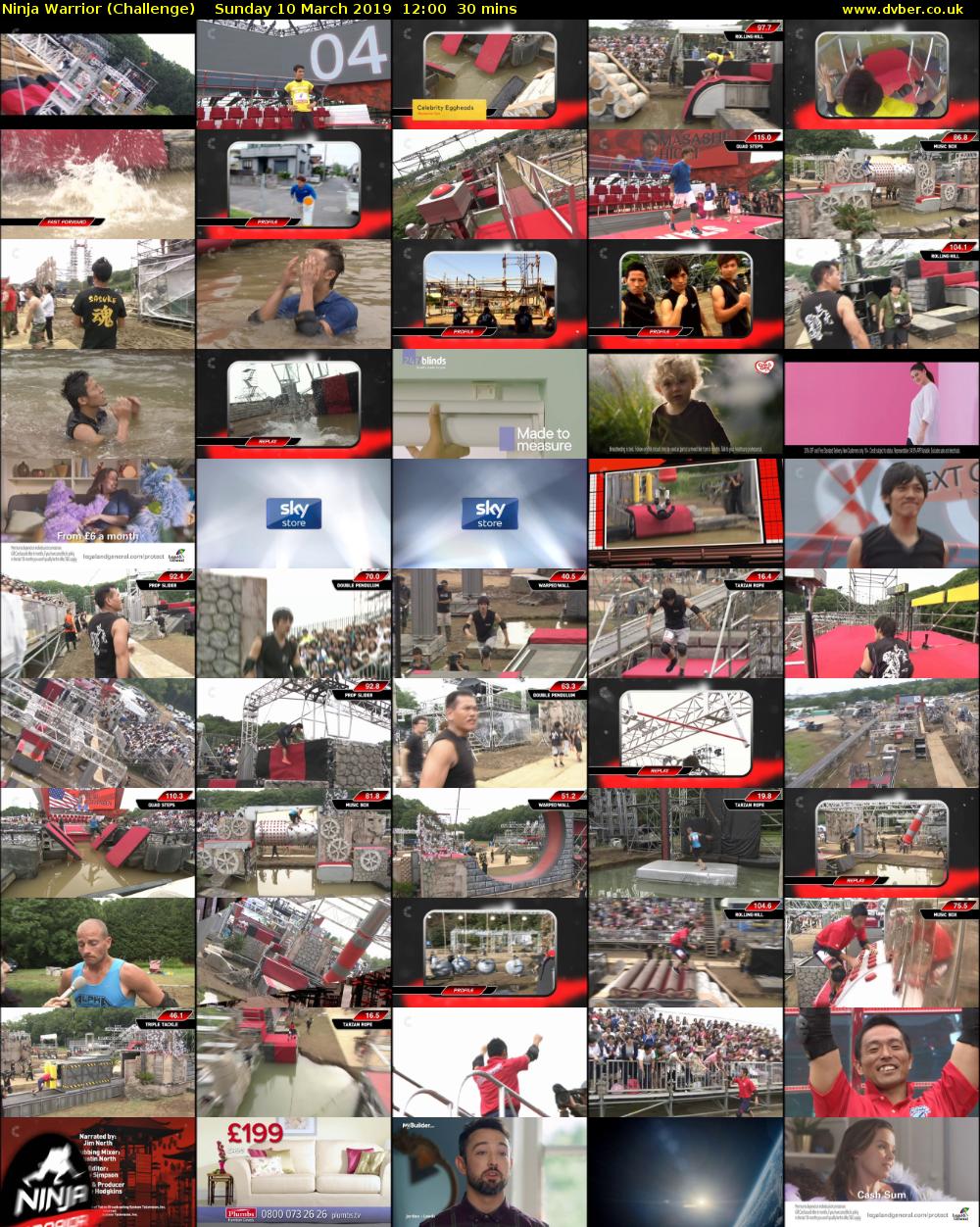Ninja Warrior (Challenge) Sunday 10 March 2019 12:00 - 12:30