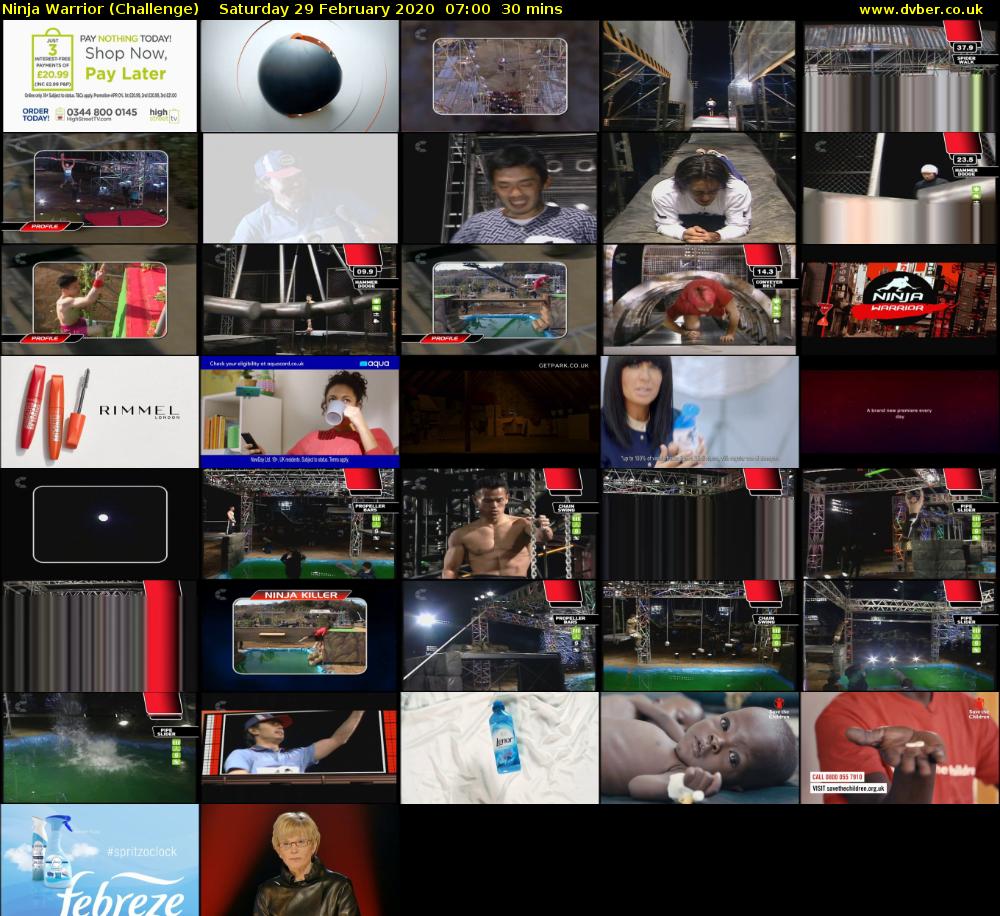 Ninja Warrior (Challenge) Saturday 29 February 2020 07:00 - 07:30