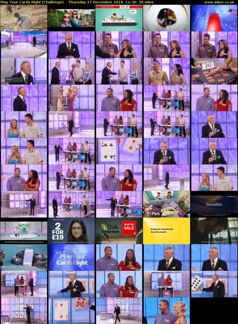 Play Your Cards Right (Challenge) Thursday 27 December 2018 11:30 - 12:00