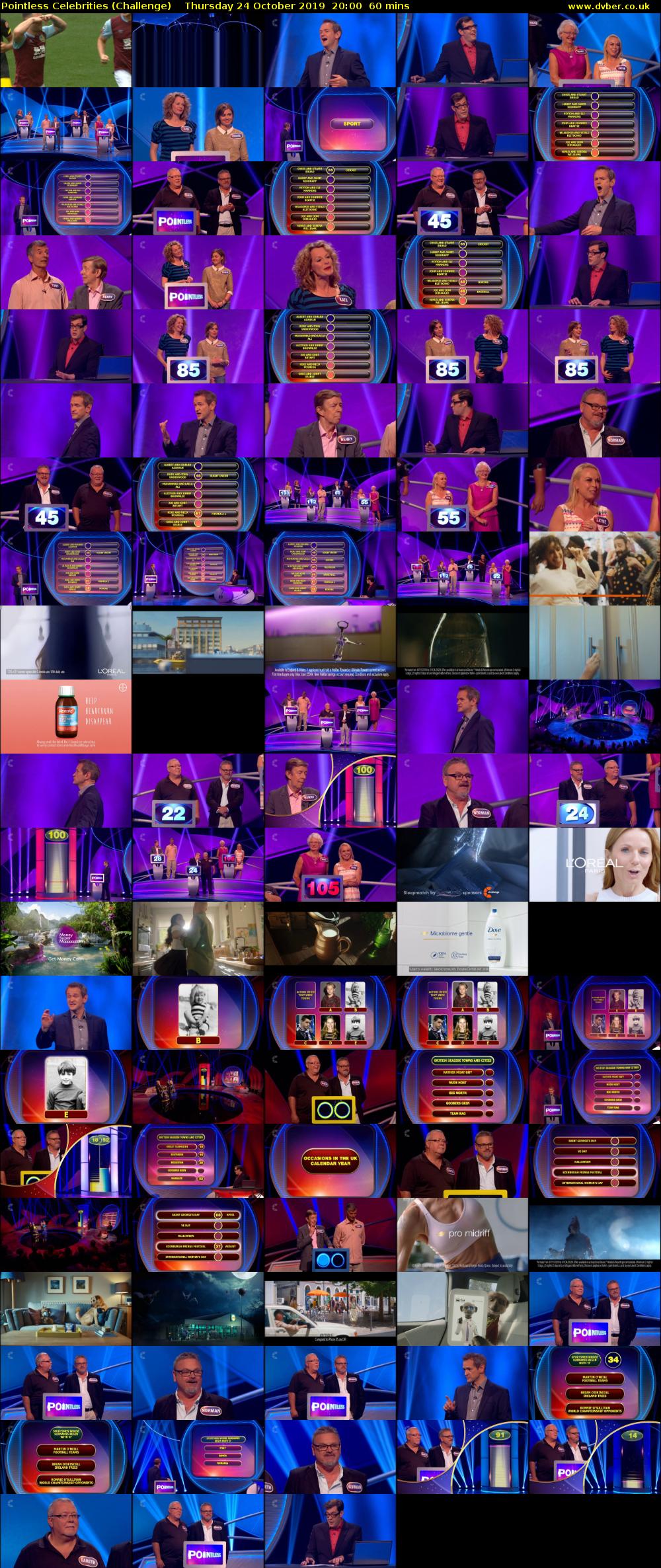 Pointless Celebrities (Challenge) Thursday 24 October 2019 20:00 - 21:00