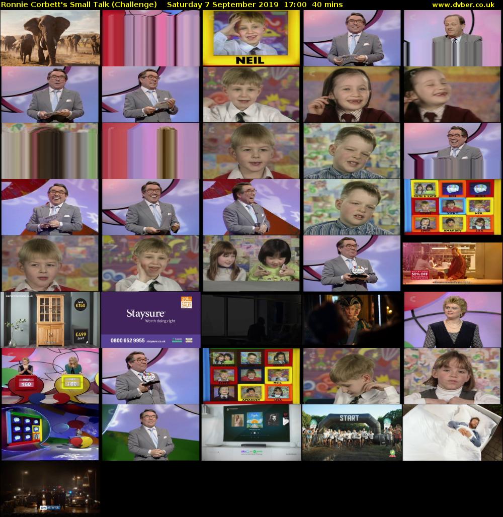 Ronnie Corbett's Small Talk (Challenge) Saturday 7 September 2019 17:00 - 17:40