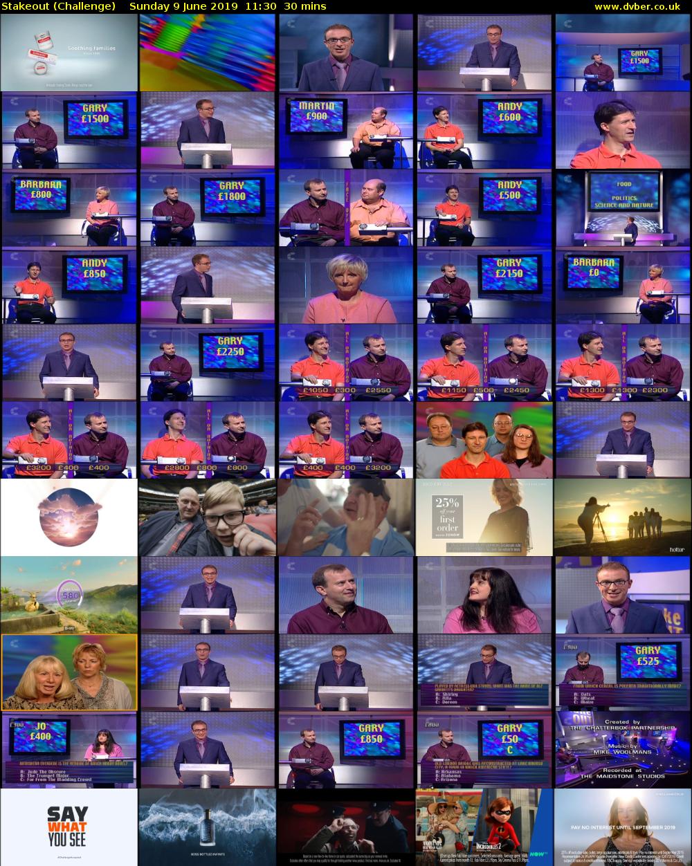Stakeout (Challenge) Sunday 9 June 2019 11:30 - 12:00