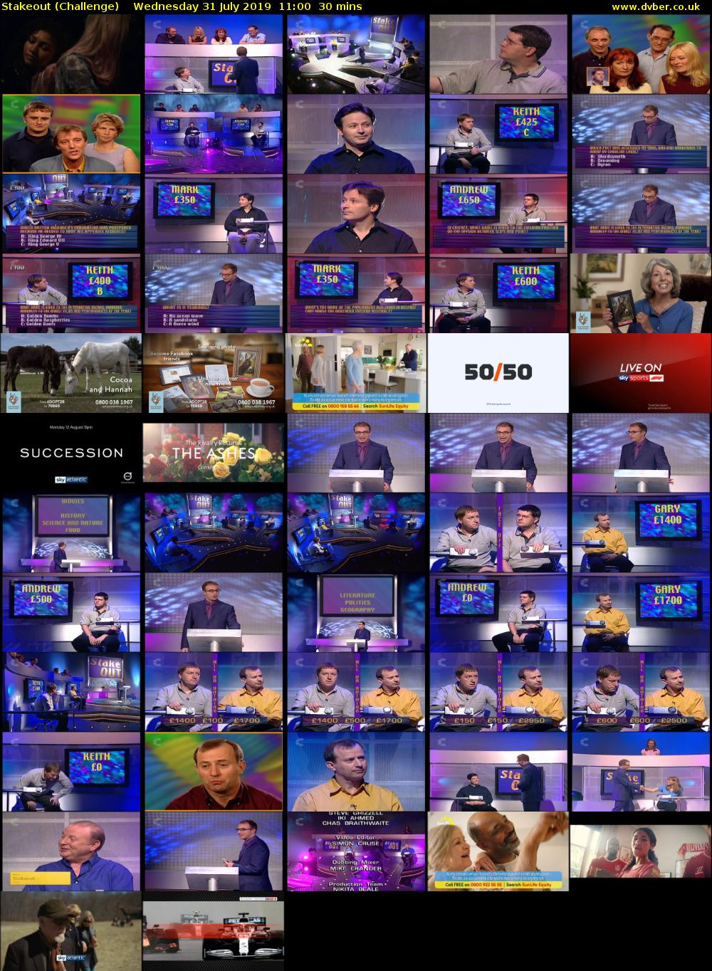 Stakeout (Challenge) Wednesday 31 July 2019 11:00 - 11:30