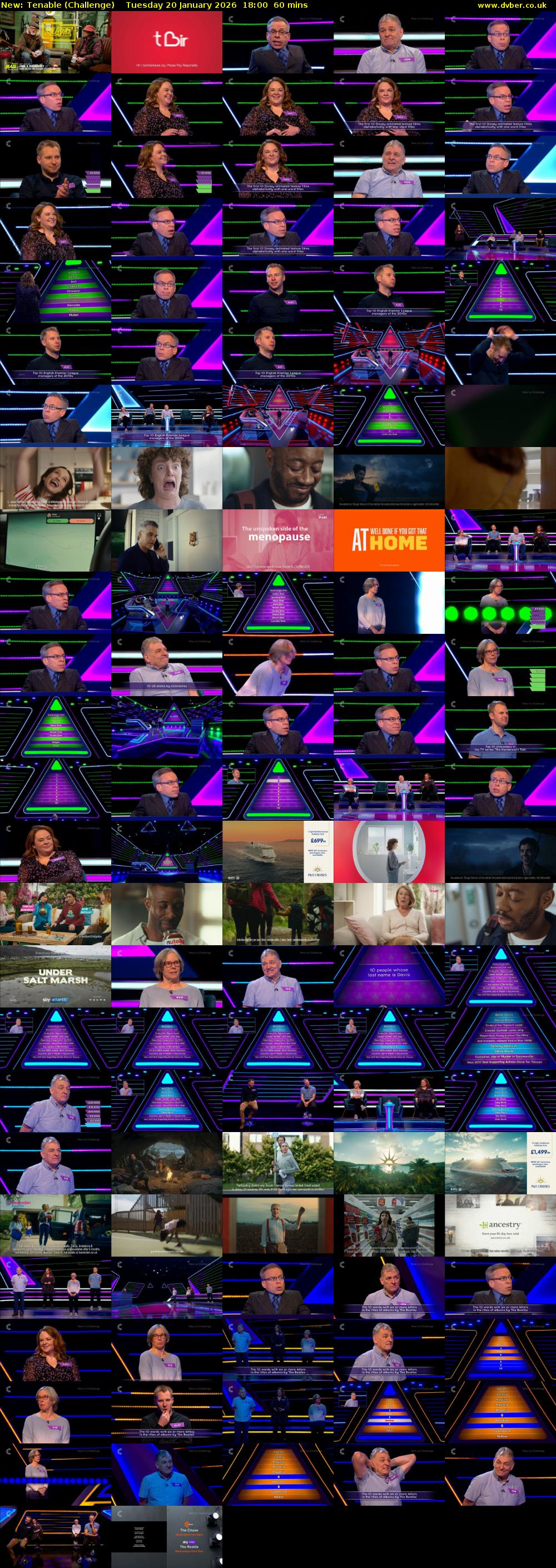 Tenable (Challenge) Tuesday 20 January 2026 18:00 - 19:00