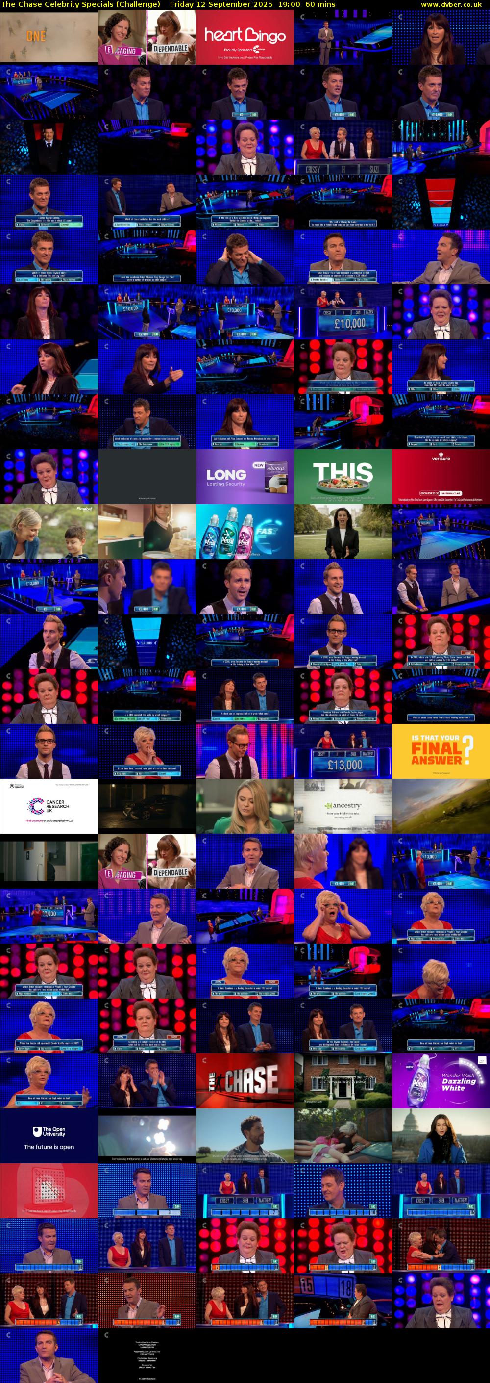 The Chase Celebrity Specials (Challenge) Friday 12 September 2025 19:00 - 20:00