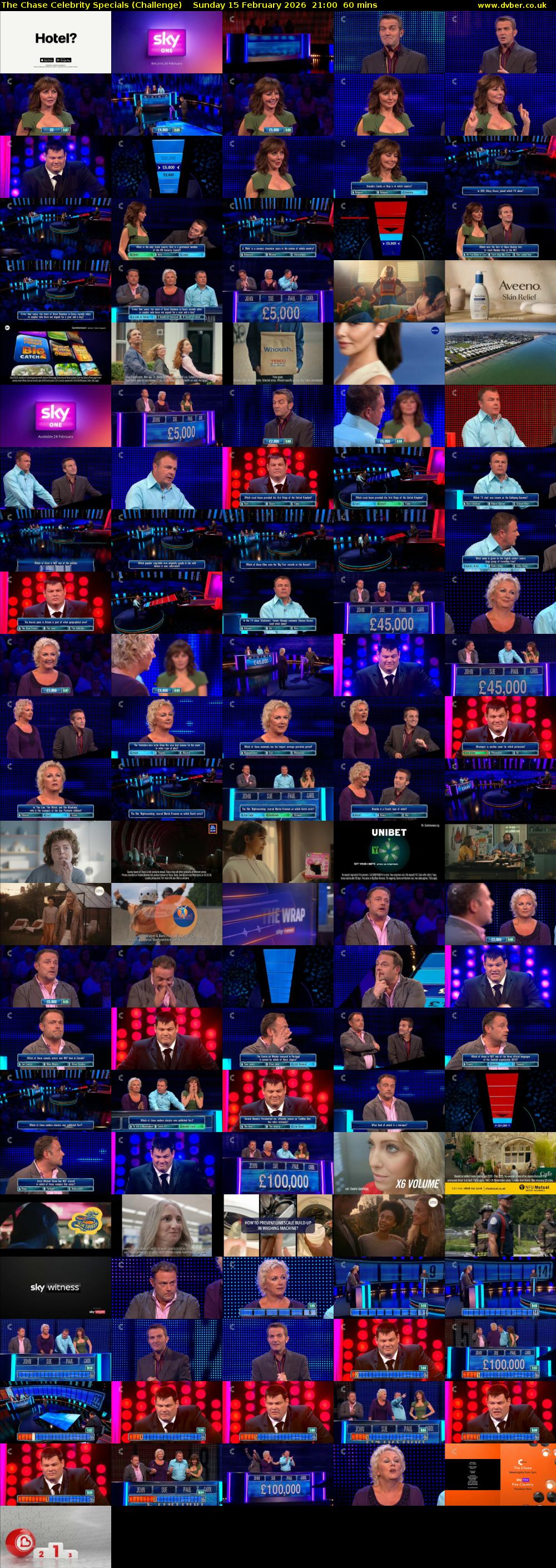 The Chase Celebrity Specials (Challenge) Sunday 15 February 2026 21:00 - 22:00