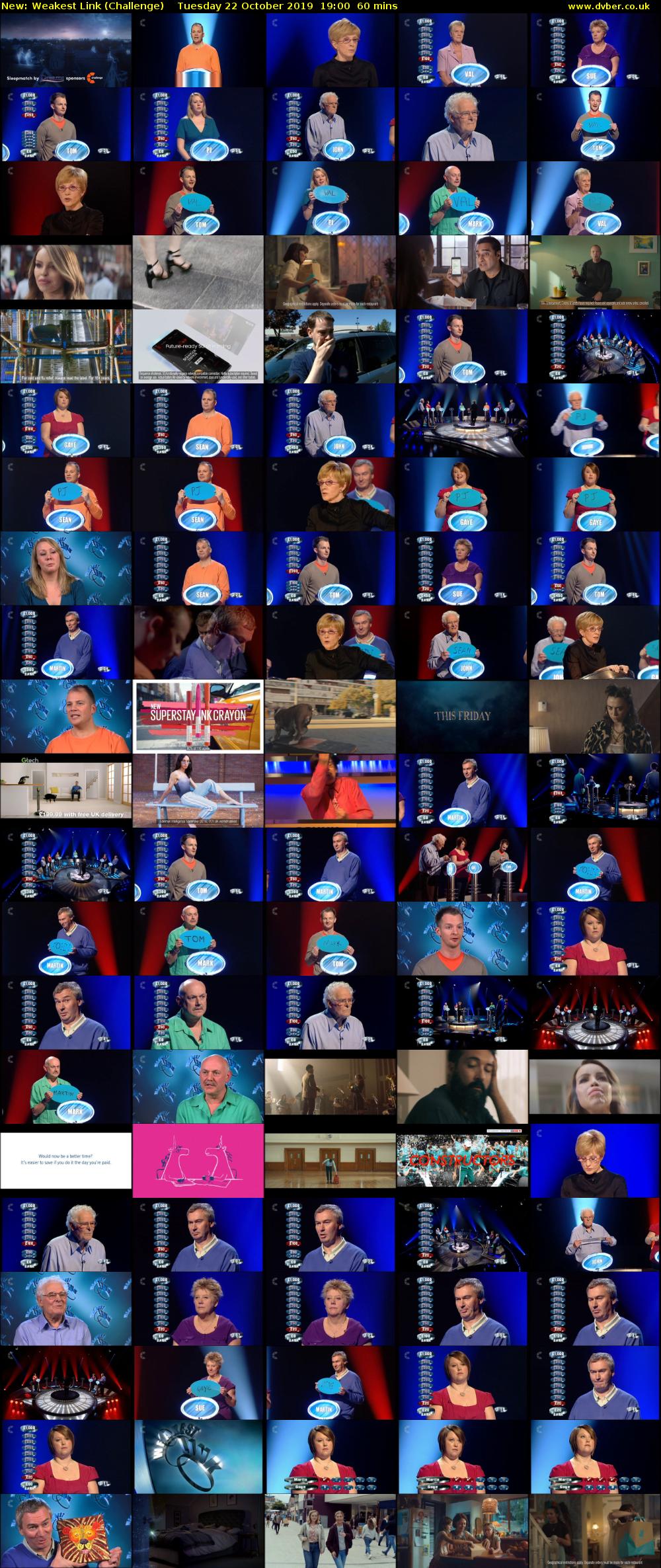 Weakest Link (Challenge) Tuesday 22 October 2019 19:00 - 20:00