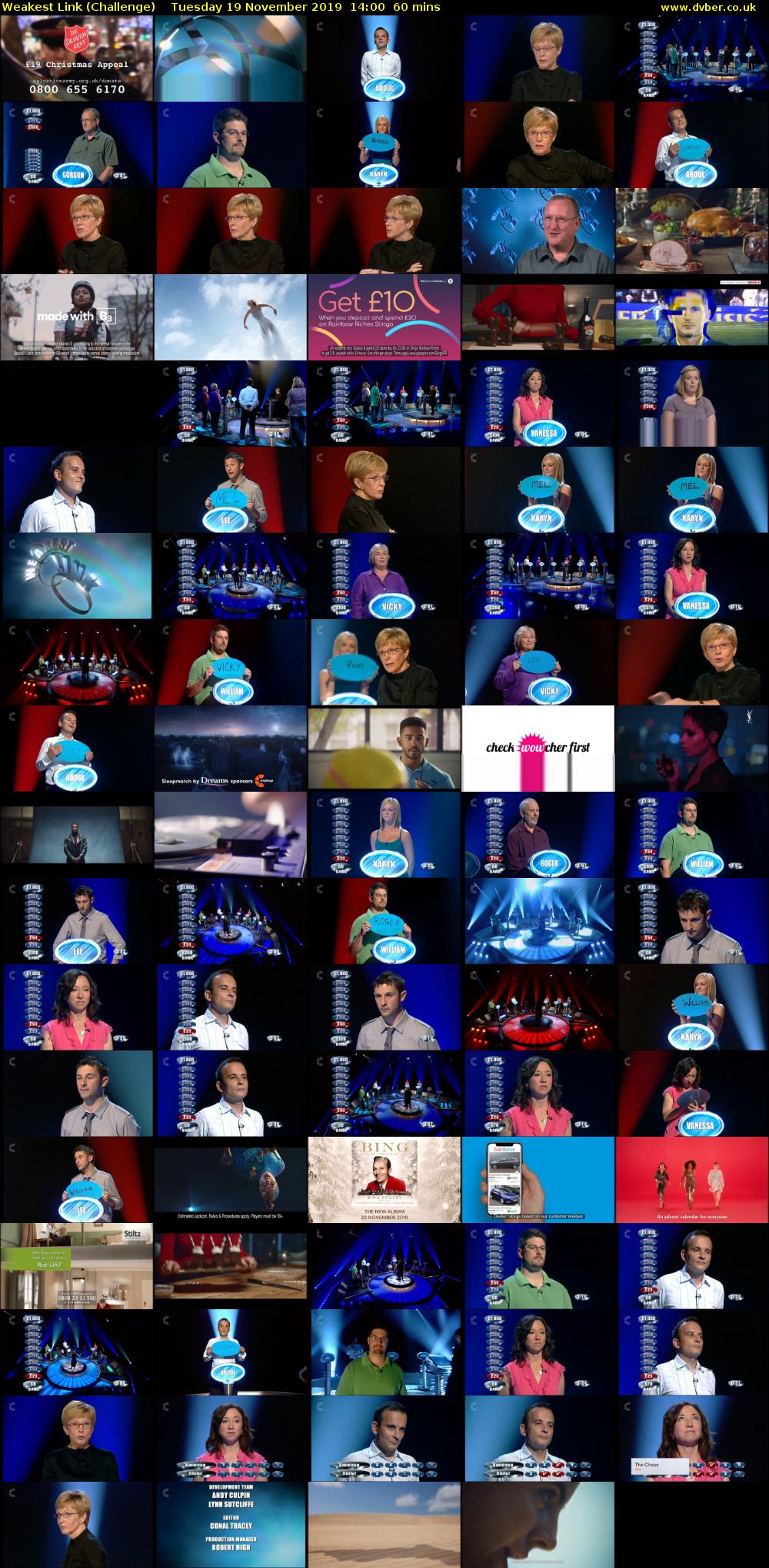 Weakest Link (Challenge) Tuesday 19 November 2019 14:00 - 15:00