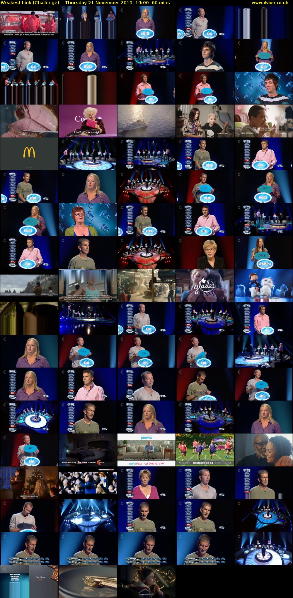 Weakest Link (Challenge) Thursday 21 November 2019 14:00 - 15:00