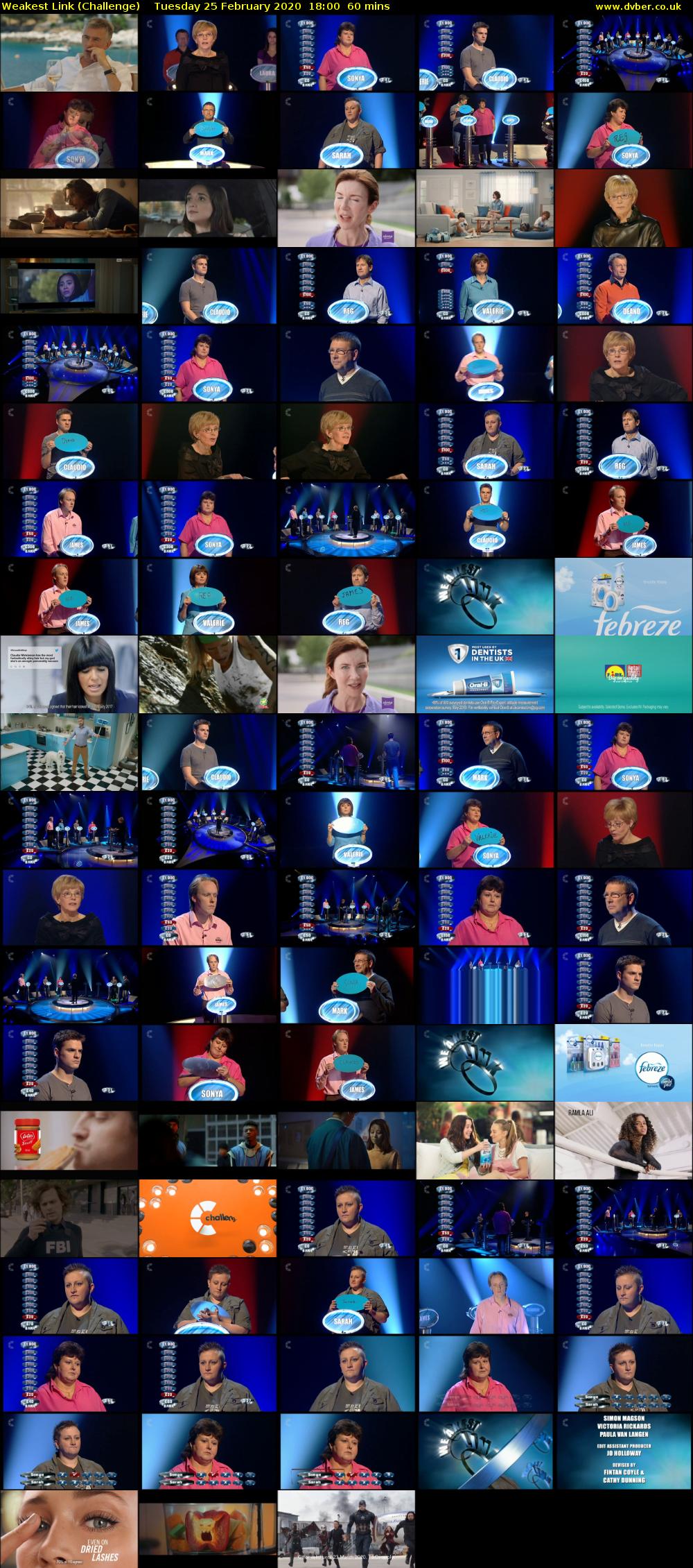 Weakest Link (Challenge) Tuesday 25 February 2020 18:00 - 19:00