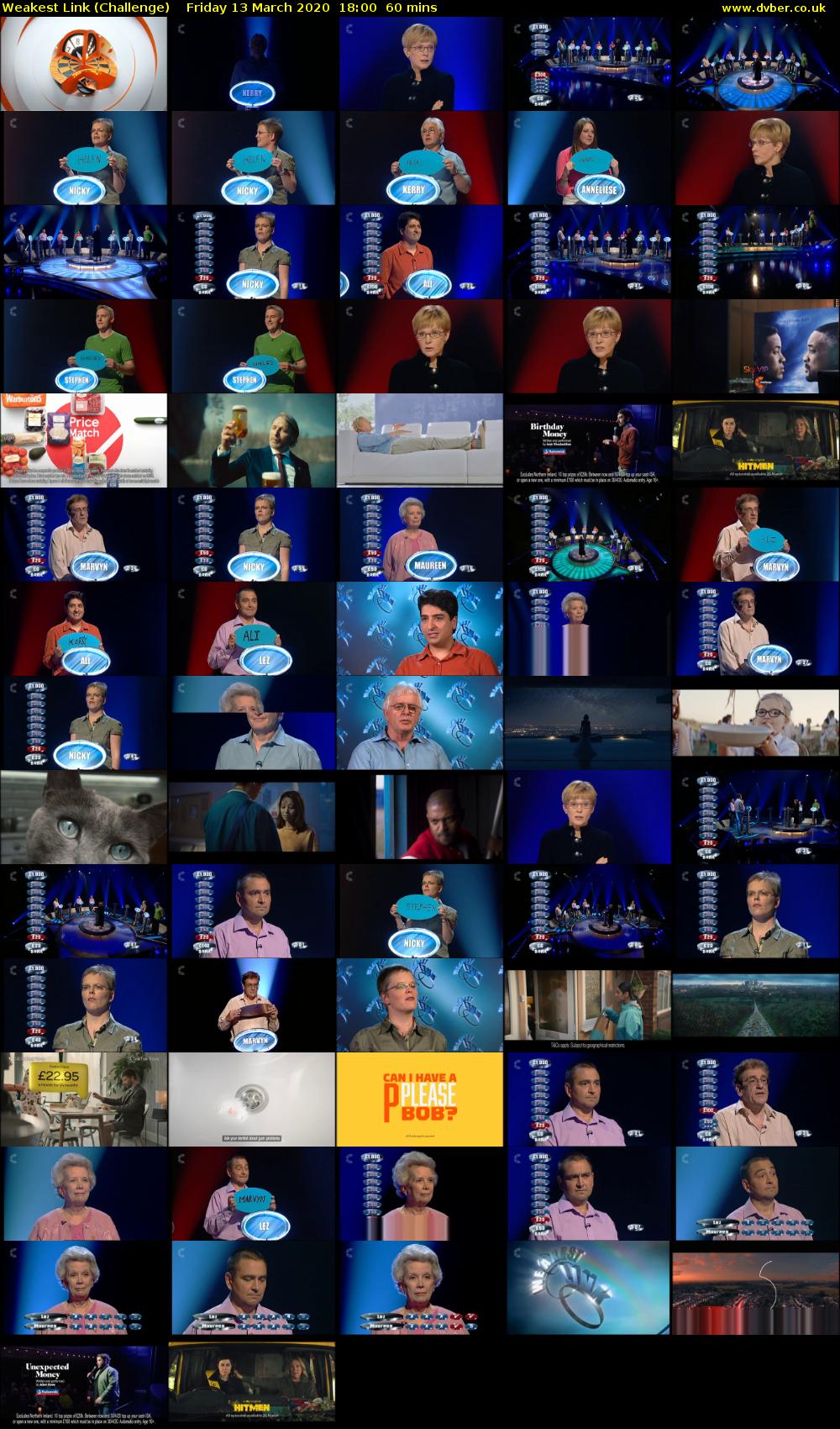Weakest Link (Challenge) Friday 13 March 2020 18:00 - 19:00