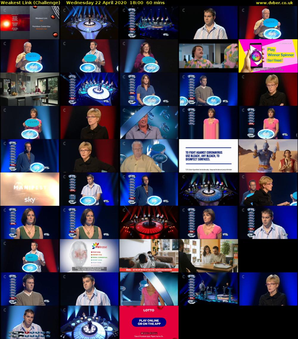 Weakest Link (Challenge) Wednesday 22 April 2020 18:00 - 19:00