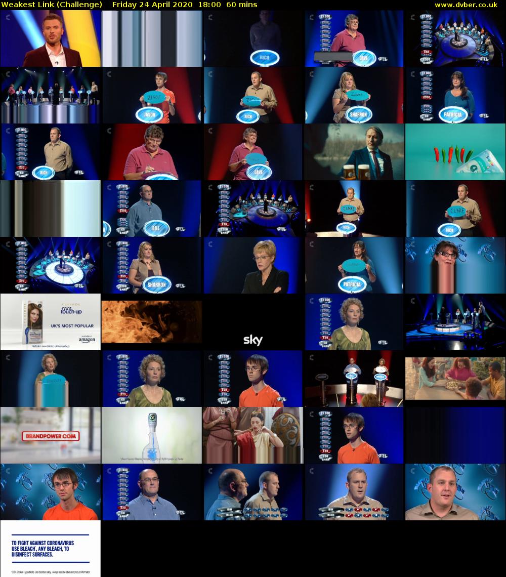 Weakest Link (Challenge) Friday 24 April 2020 18:00 - 19:00