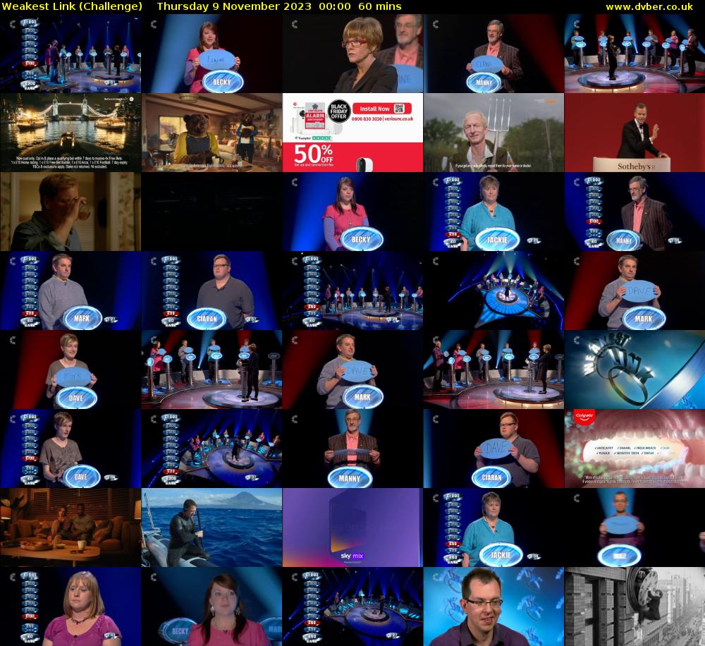 Weakest Link (Challenge) Thursday 9 November 2023 00:00 - 01:00