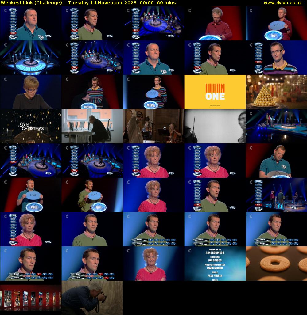 Weakest Link (Challenge) Tuesday 14 November 2023 00:00 - 01:00