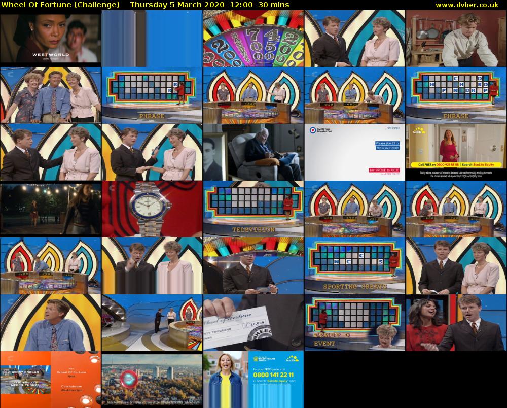 Wheel Of Fortune (Challenge) Thursday 5 March 2020 12:00 - 12:30
