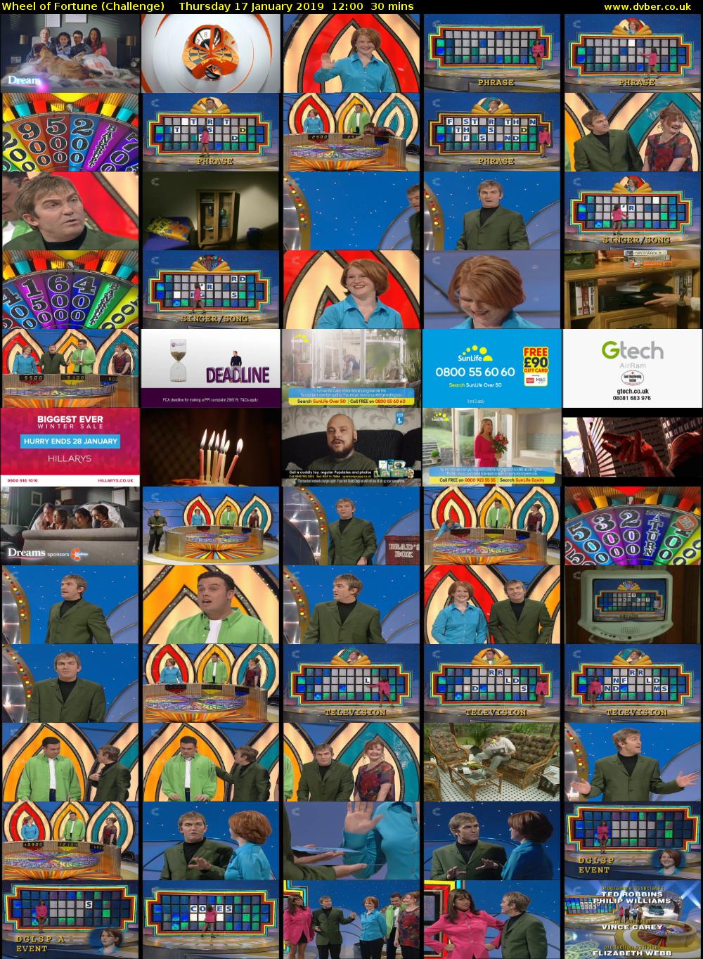 Wheel of Fortune (Challenge) Thursday 17 January 2019 12:00 - 12:30