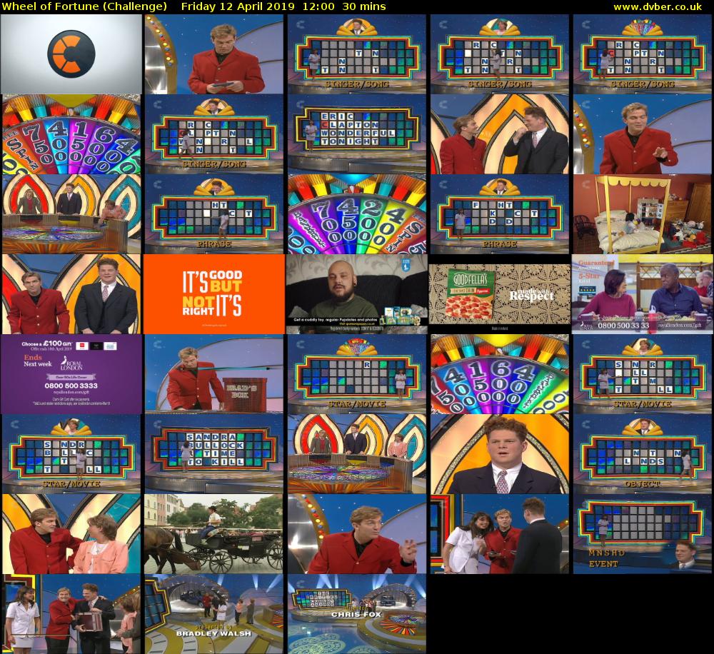 Wheel of Fortune (Challenge) Friday 12 April 2019 12:00 - 12:30