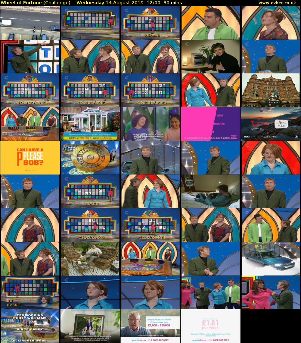 Wheel of Fortune (Challenge) Wednesday 14 August 2019 12:00 - 12:30