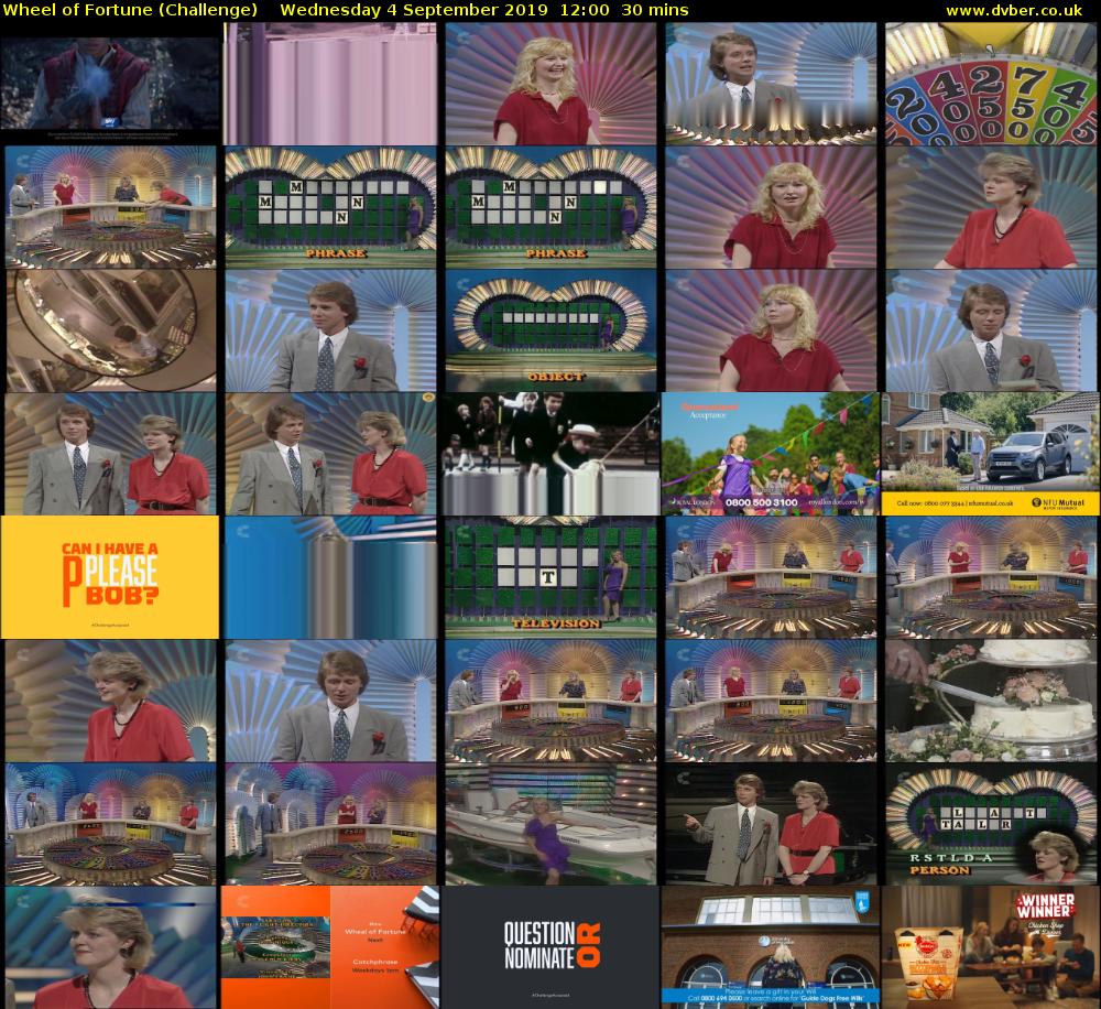 Wheel of Fortune (Challenge) Wednesday 4 September 2019 12:00 - 12:30