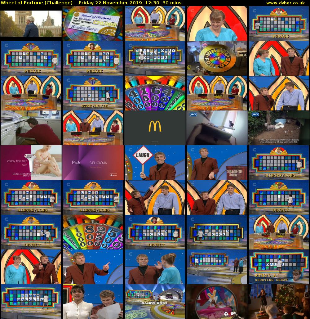 Wheel of Fortune (Challenge) Friday 22 November 2019 12:30 - 13:00