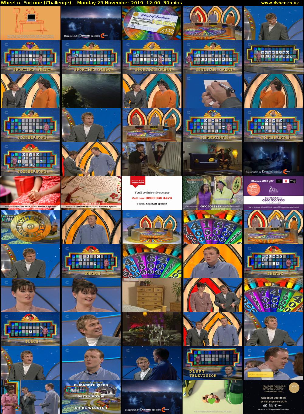 Wheel of Fortune (Challenge) Monday 25 November 2019 12:00 - 12:30