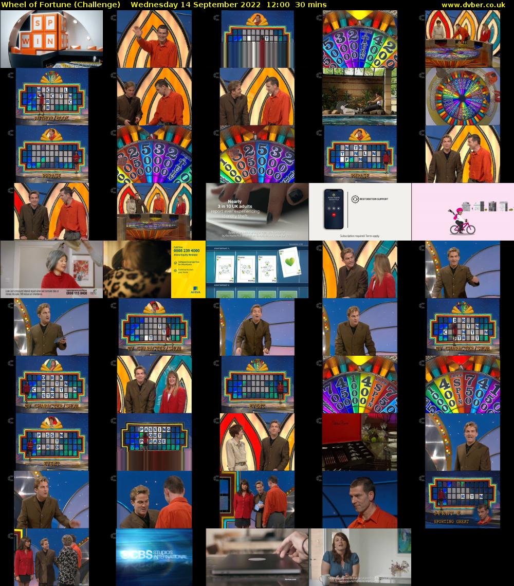 Wheel of Fortune (Challenge) Wednesday 14 September 2022 12:00 - 12:30