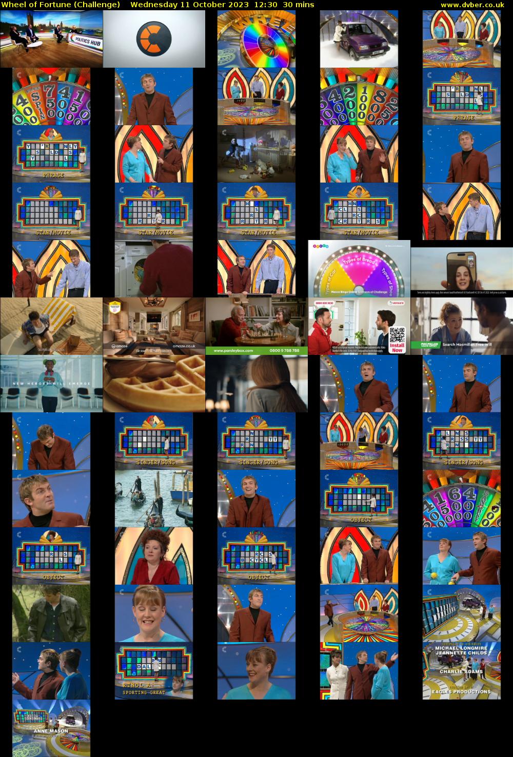 Wheel of Fortune (Challenge) Wednesday 11 October 2023 12:30 - 13:00