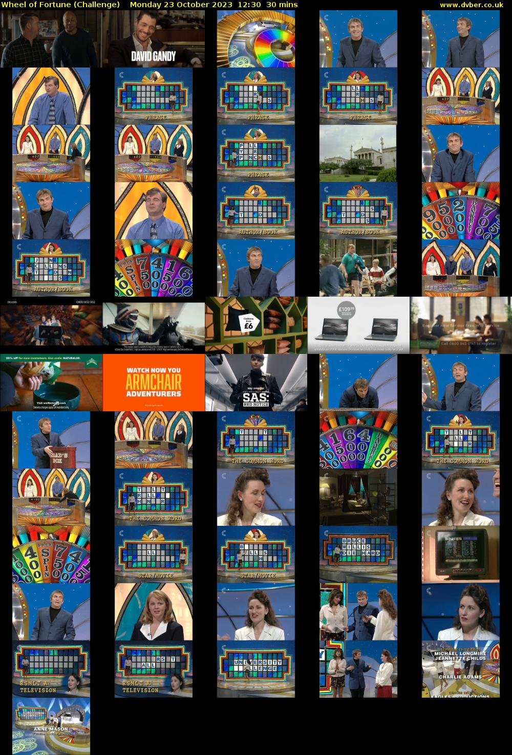 Wheel of Fortune (Challenge) Monday 23 October 2023 12:30 - 13:00