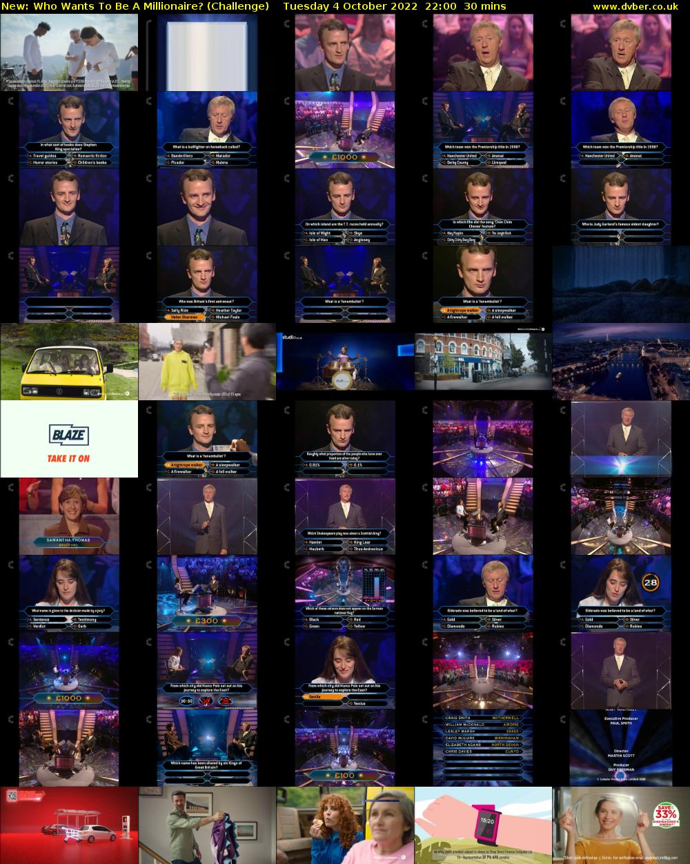 Who Wants To Be A Millionaire? (Challenge) Tuesday 4 October 2022 22:00 - 22:30
