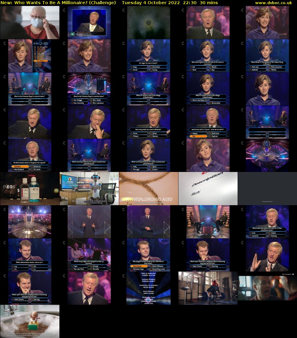 Who Wants To Be A Millionaire? (Challenge) Tuesday 4 October 2022 22:30 - 23:00