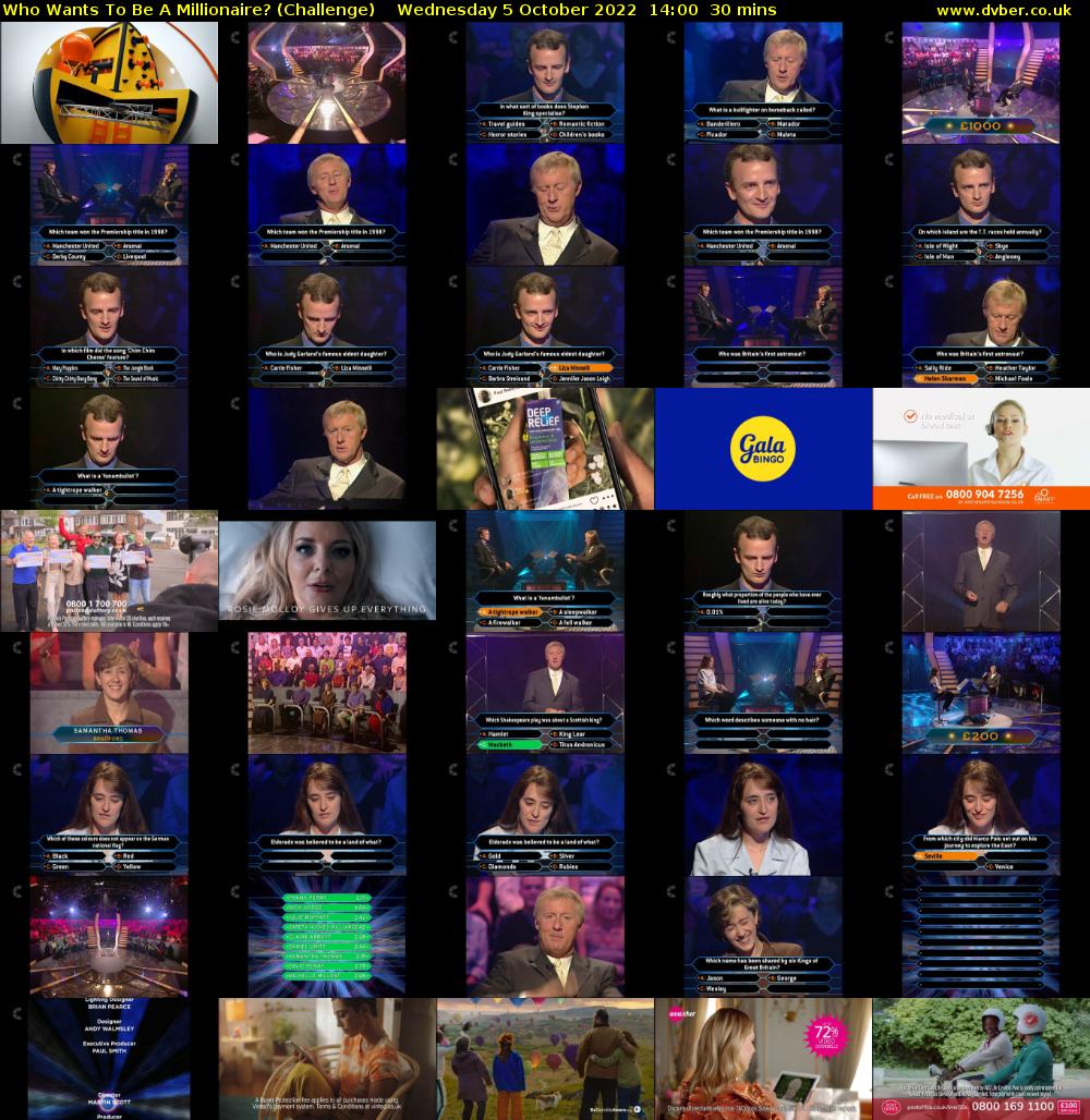 Who Wants To Be A Millionaire? (Challenge) Wednesday 5 October 2022 14:00 - 14:30