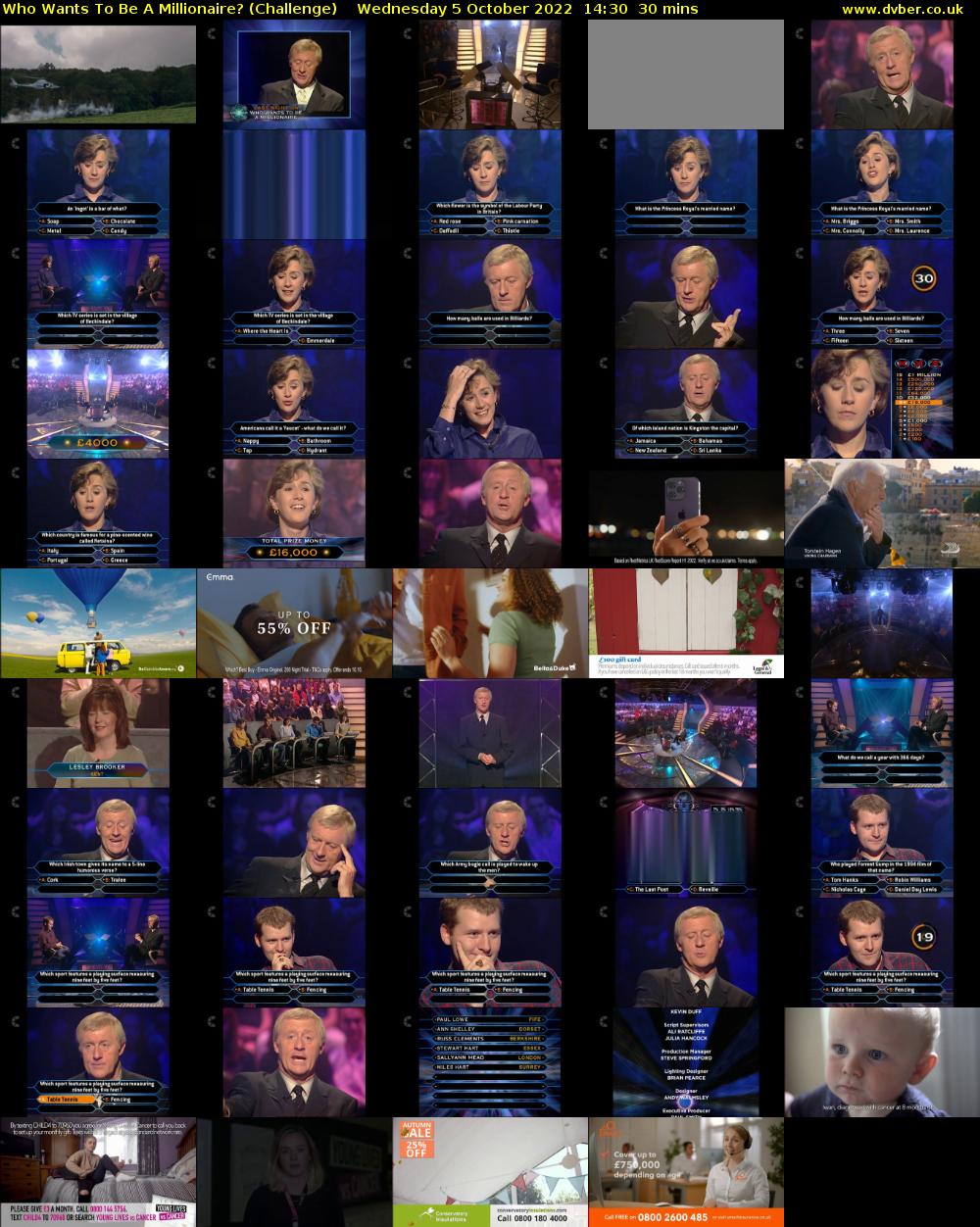 Who Wants To Be A Millionaire? (Challenge) Wednesday 5 October 2022 14:30 - 15:00