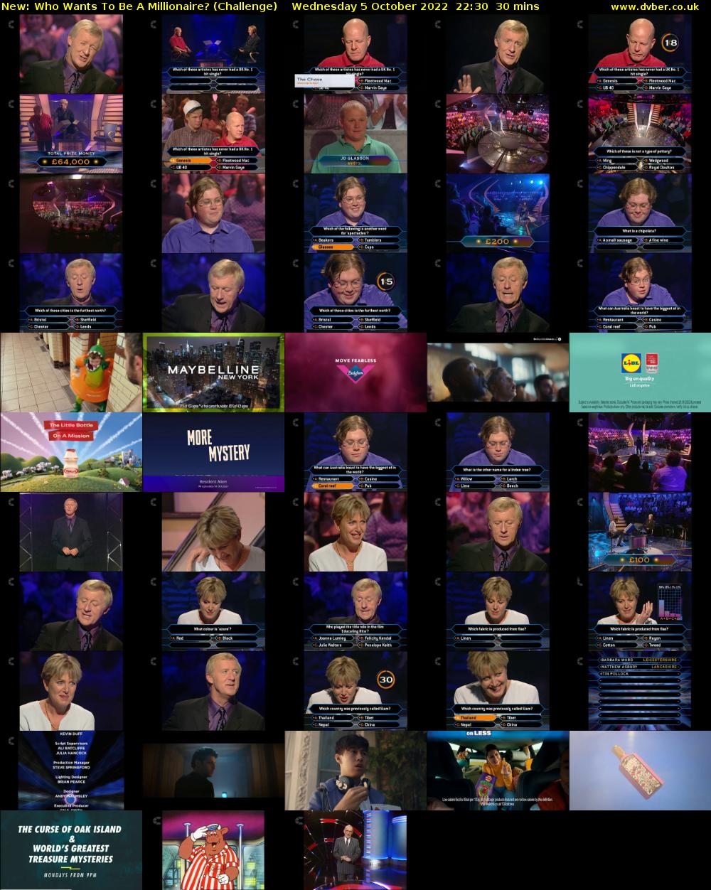 Who Wants To Be A Millionaire? (Challenge) Wednesday 5 October 2022 22:30 - 23:00