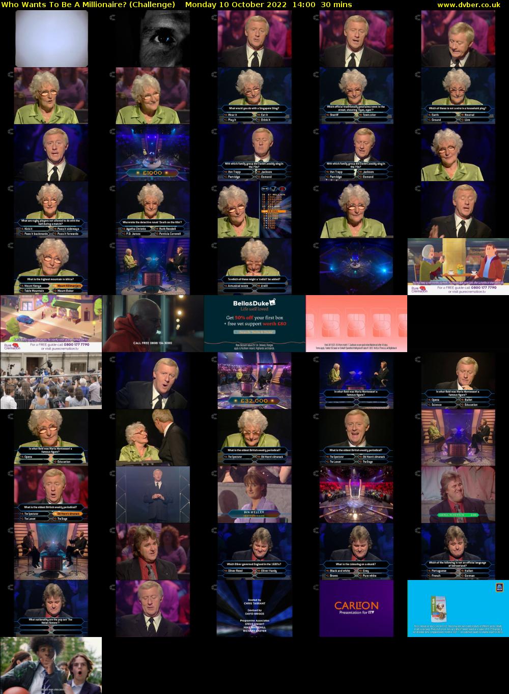 Who Wants To Be A Millionaire? (Challenge) Monday 10 October 2022 14:00 - 14:30