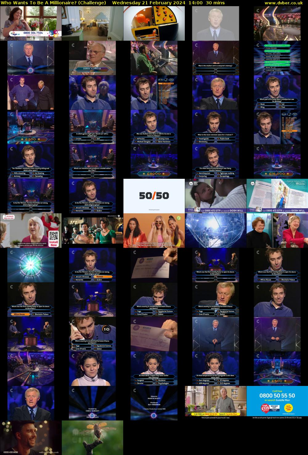 Who Wants To Be A Millionaire? (Challenge) Wednesday 21 February 2024 14:00 - 14:30