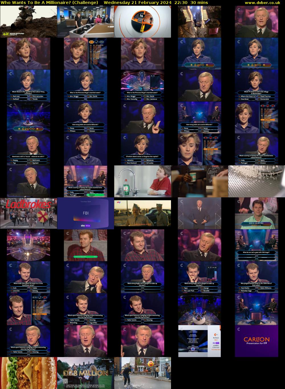 Who Wants To Be A Millionaire? (Challenge) Wednesday 21 February 2024 22:30 - 23:00