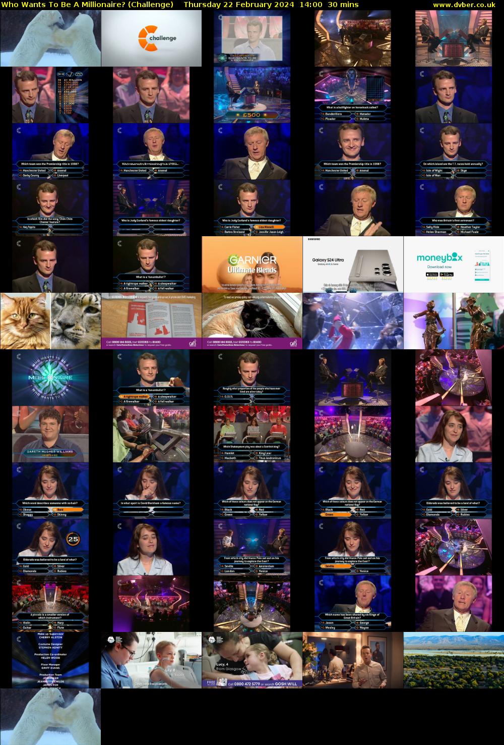 Who Wants To Be A Millionaire? (Challenge) Thursday 22 February 2024 14:00 - 14:30