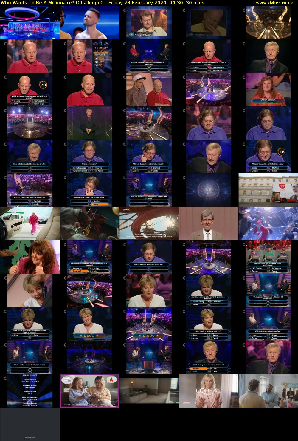 Who Wants To Be A Millionaire? (Challenge) Friday 23 February 2024 04:30 - 05:00