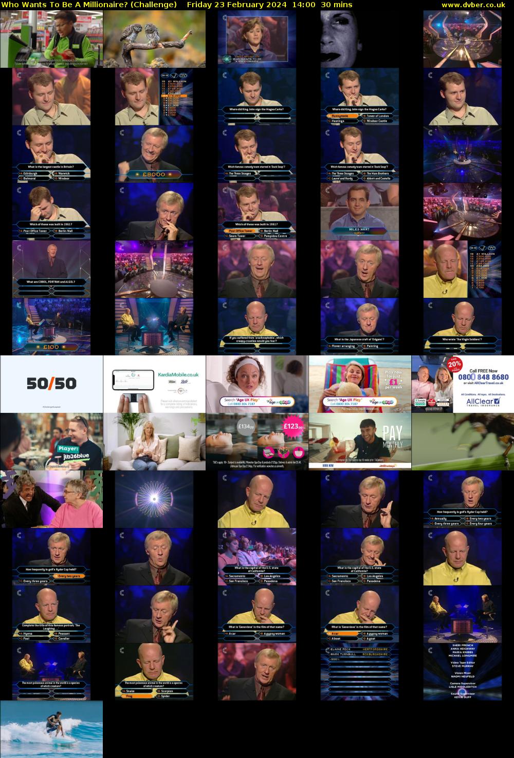 Who Wants To Be A Millionaire? (Challenge) Friday 23 February 2024 14:00 - 14:30