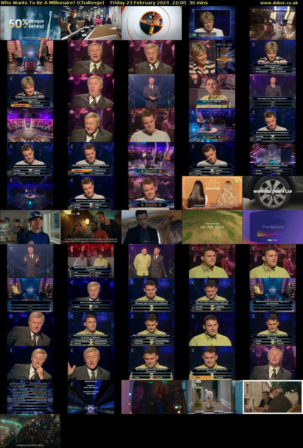 Who Wants To Be A Millionaire? (Challenge) Friday 23 February 2024 22:00 - 22:30
