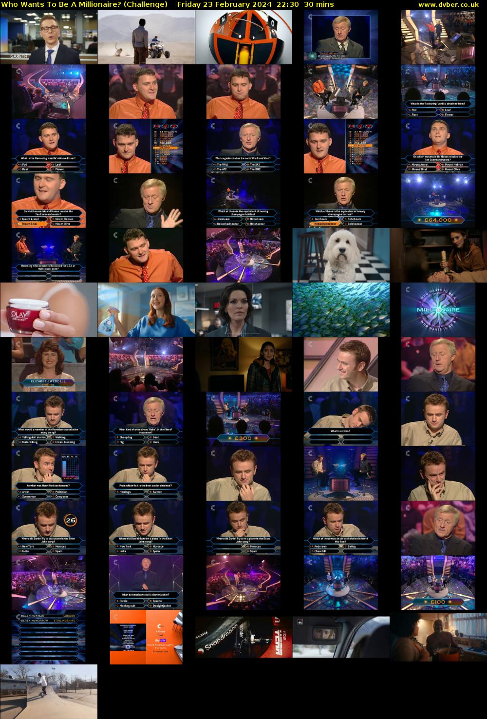 Who Wants To Be A Millionaire? (Challenge) Friday 23 February 2024 22:30 - 23:00