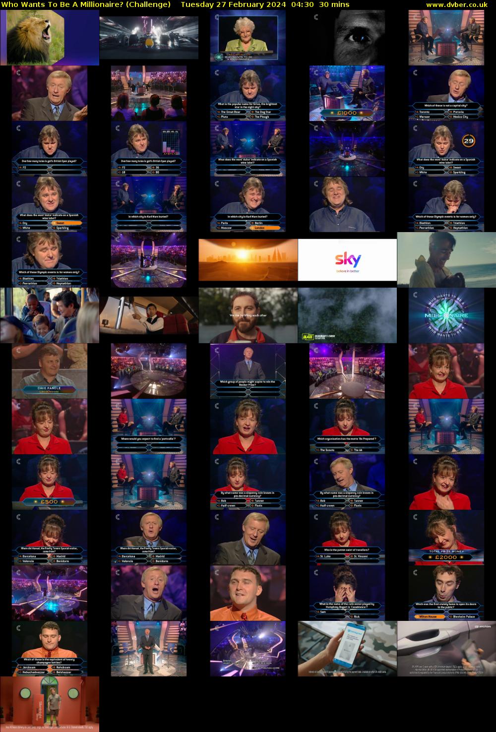 Who Wants To Be A Millionaire? (Challenge) Tuesday 27 February 2024 04:30 - 05:00